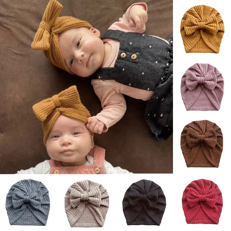 

2021 New Solid Color Holes Baby Headbands Elastic Big Bow Newborn Girls Headdress Toddler Headwraps Soft Turban Baby Accessories