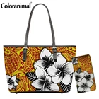 Женская кожаная повседневная сумка-тоут Coloranimal 2021, ГАВАЙСКАЯ ПЛЮМЕРИЯ племя, полинезийская сумка через плечо с принтом для леди, комплект из 2 сумок на плечо