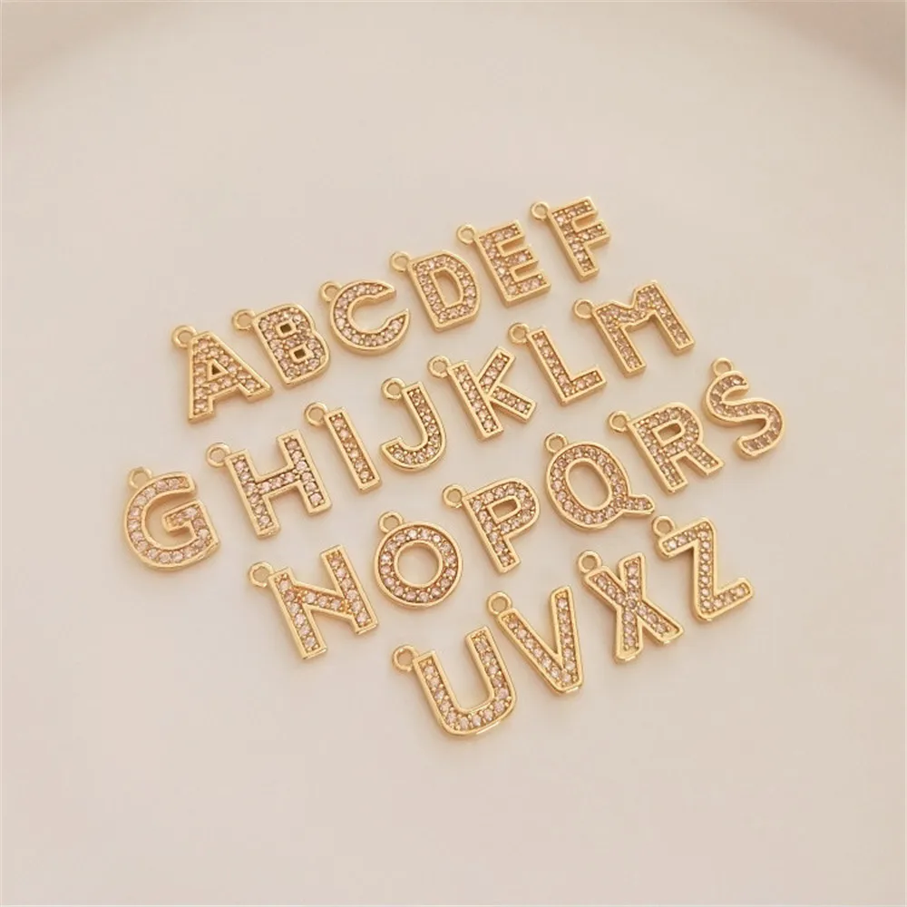 

14K Gold Filled Zircon inlaid English letter pendant Diy necklace earrings earrings pendant pendant