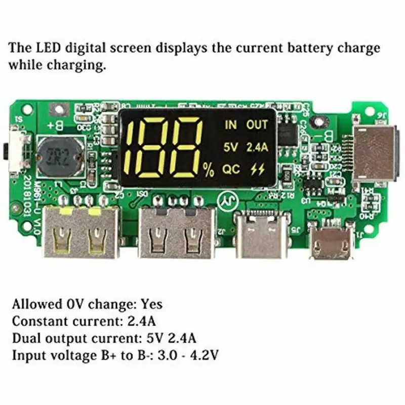

Dual USB 5V 2.4A 186 50 Charging Board Mobile Power Bank Module 6.5x2.5x0.1cm