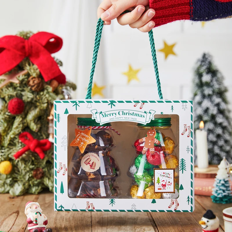 LBSISI Life 5 штук Рождественские подарочные коробки с прозрачными баночками для сладостей, шоколада и закусок на ручках для упаковки подарков на Рождество и Новый год. Подарочные принадлежности для вечеринок и декорации.