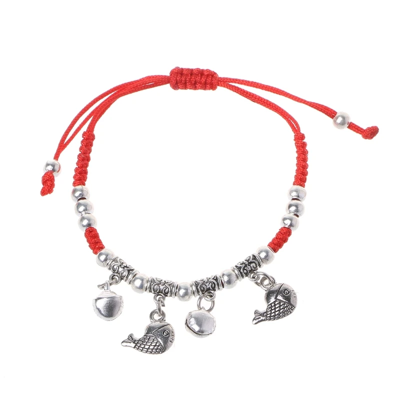 

Lucky Red String Ancient Silver Evil Protection Jingle Bell Anklets Bracelets X7JB