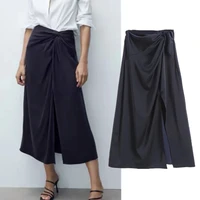 maxdutti autumn long england style vintage pleated forking sexy faldas mujer moda 2021 high waist midi skirt women