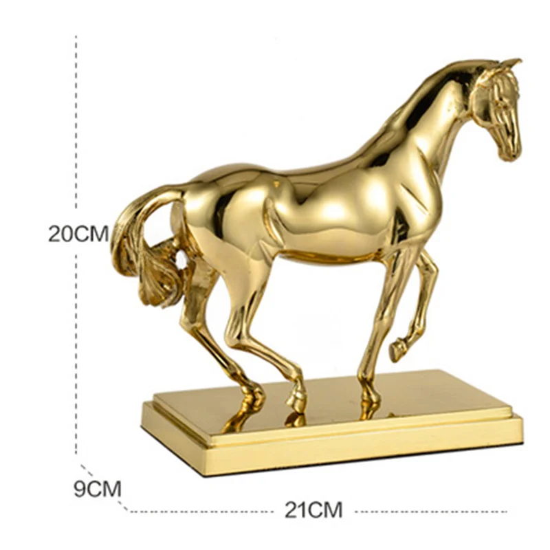 

[MGT]Creative Home Golden Copper Horse Decor Abstract Metal Horse Success Decor Figurine Decorative Metal Statue Best Xmas Gift