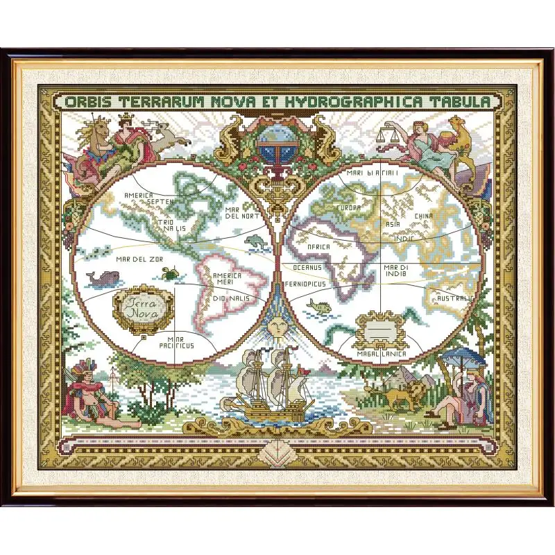 Embroidery Needlework Kit Old World Map Counted Patterns Fabric 11ct 14ct Printed Stamped Home Decor Set