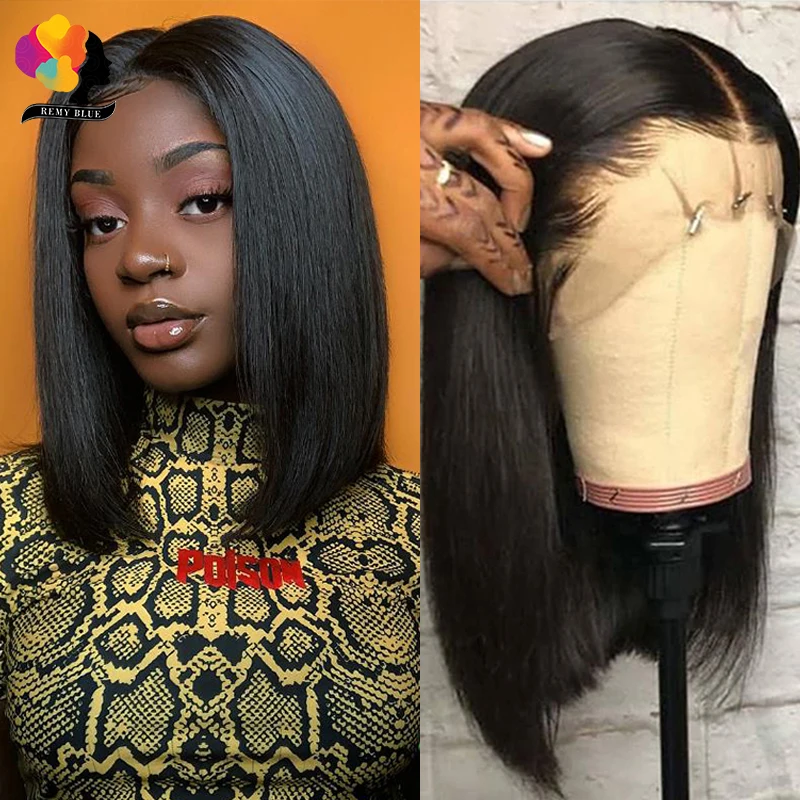 Короткий парик Боб из человеческих волос на сетке спереди перуанские прямые