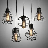 black industrial iron pendant lamp shade light bulb retro cage lighting fixtures for kitchen living room bedroom arestaurant