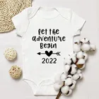 Хлопковая одежда для новорожденных, одежда с коротким рукавом для девочек и мальчиков, комбинезоны Let The Adventure Start 2022, костюмы, белая детская одежда
