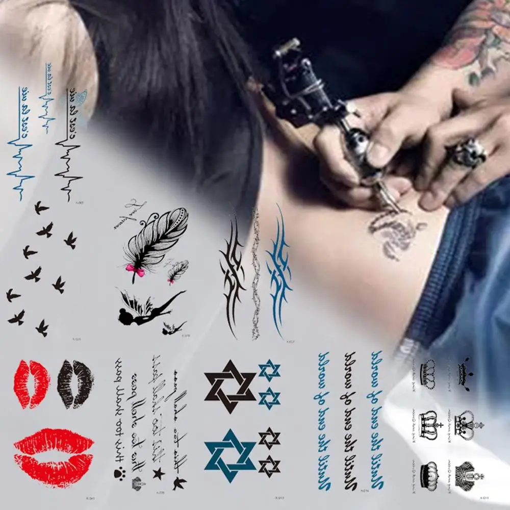 Водостойкая наклейка для татуировки с буквами английского алфавита цветы