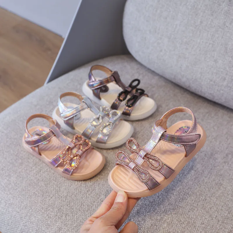 

Girls Sandals 2021 Summer New Fashion Little Girl Rhinestone Shoes Children's Bow Sandals Princess Shoes for Kids Girls E04014