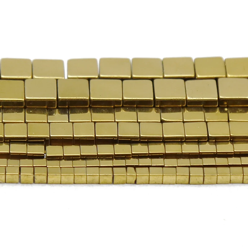 JHNBY 2/3/4/6MM Gold Square Shape Hematite Natural Stone Spacers Loose Beads For Jewelry Making Diy Pendant Bracelet Accessories | Украшения