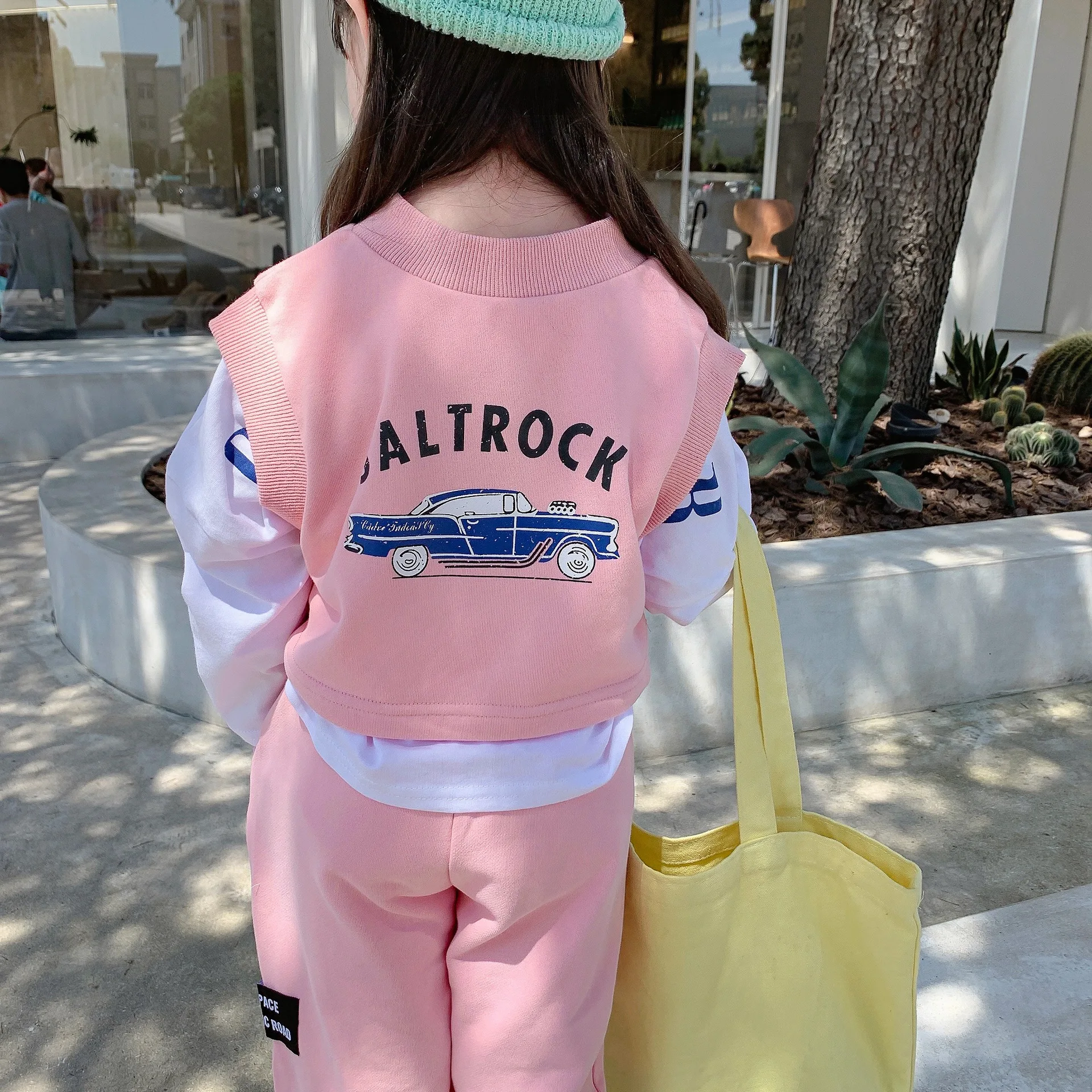 

Children's Autumn Korean Suit Girls' Sports Wind Sleeveless Hem Drawstring Sweater Vest trousers Fashionable Two-piece Suit f