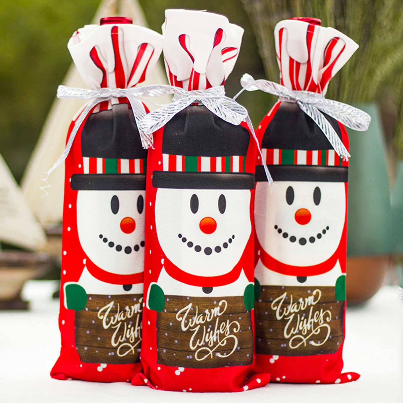 Snowman Новогодний мешок для вина, набор для декора, Санта-Клаус, снеговик, олень, крышка для бутылки, одежда для кухни, украшение на год, Рождество, вечерние принадлежности - Цвет: Snowman