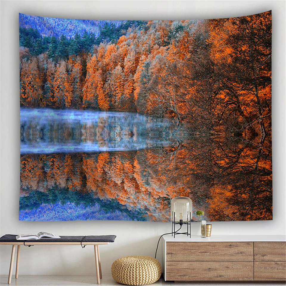 Настенный гобелен с природными пейзажами лес горы река хиппи декор в стиле бохо