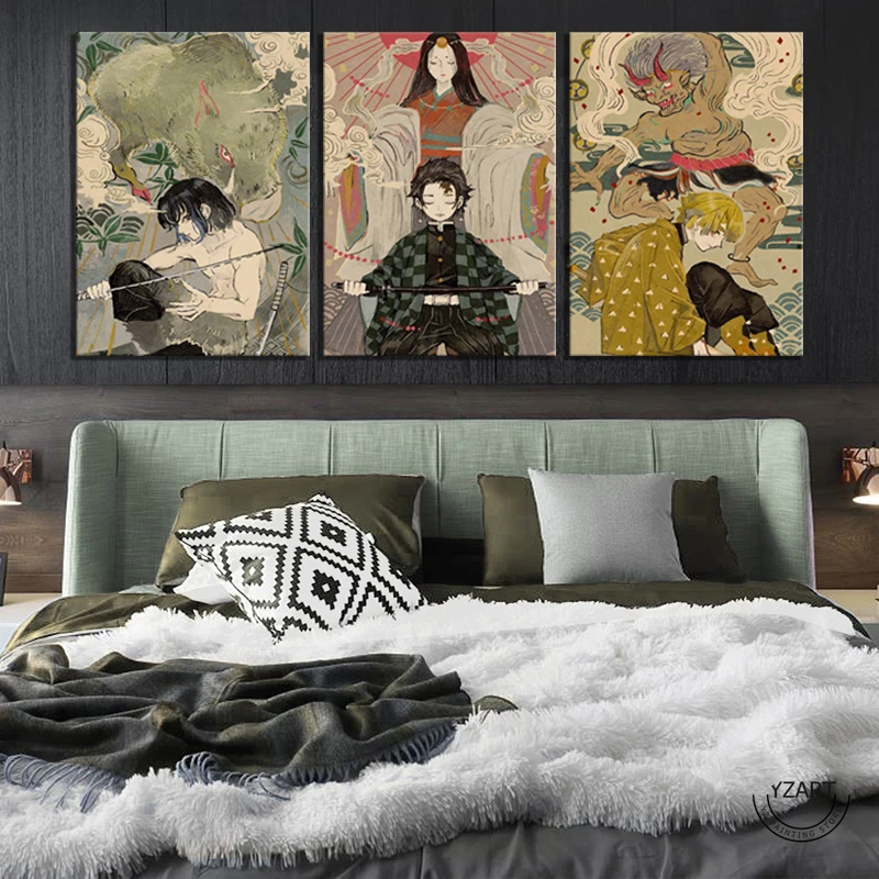 Аниме плакат в стиле Hokusai Kimetsu No Yaiba художественная живопись декор для гостиной с