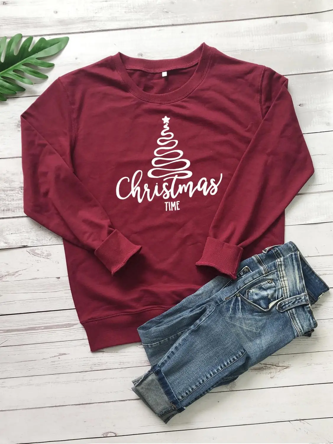 Счастливого Рождества время дерево толстовка тонких листов kawai из чистого хлопка