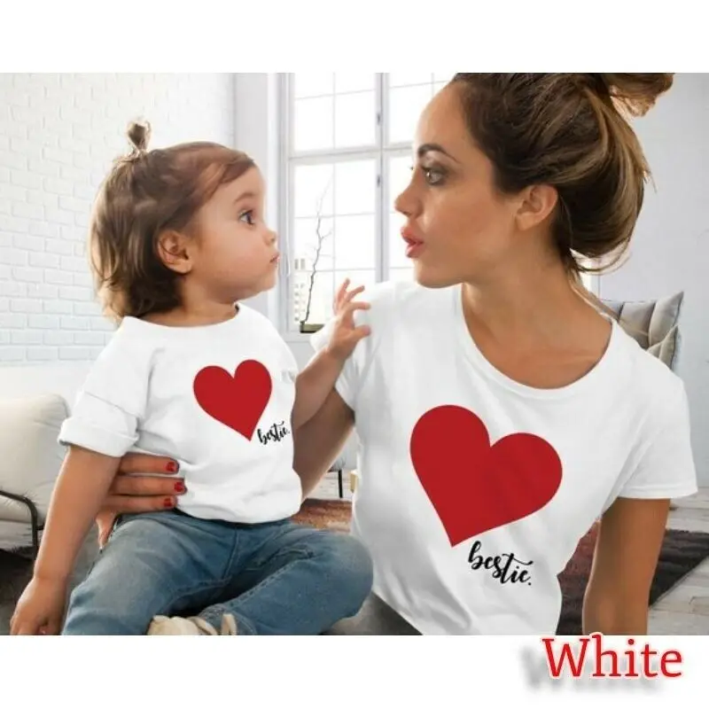 

Family Matching Outfits Mother and Daughter T-shirt Heart Printed Clothes