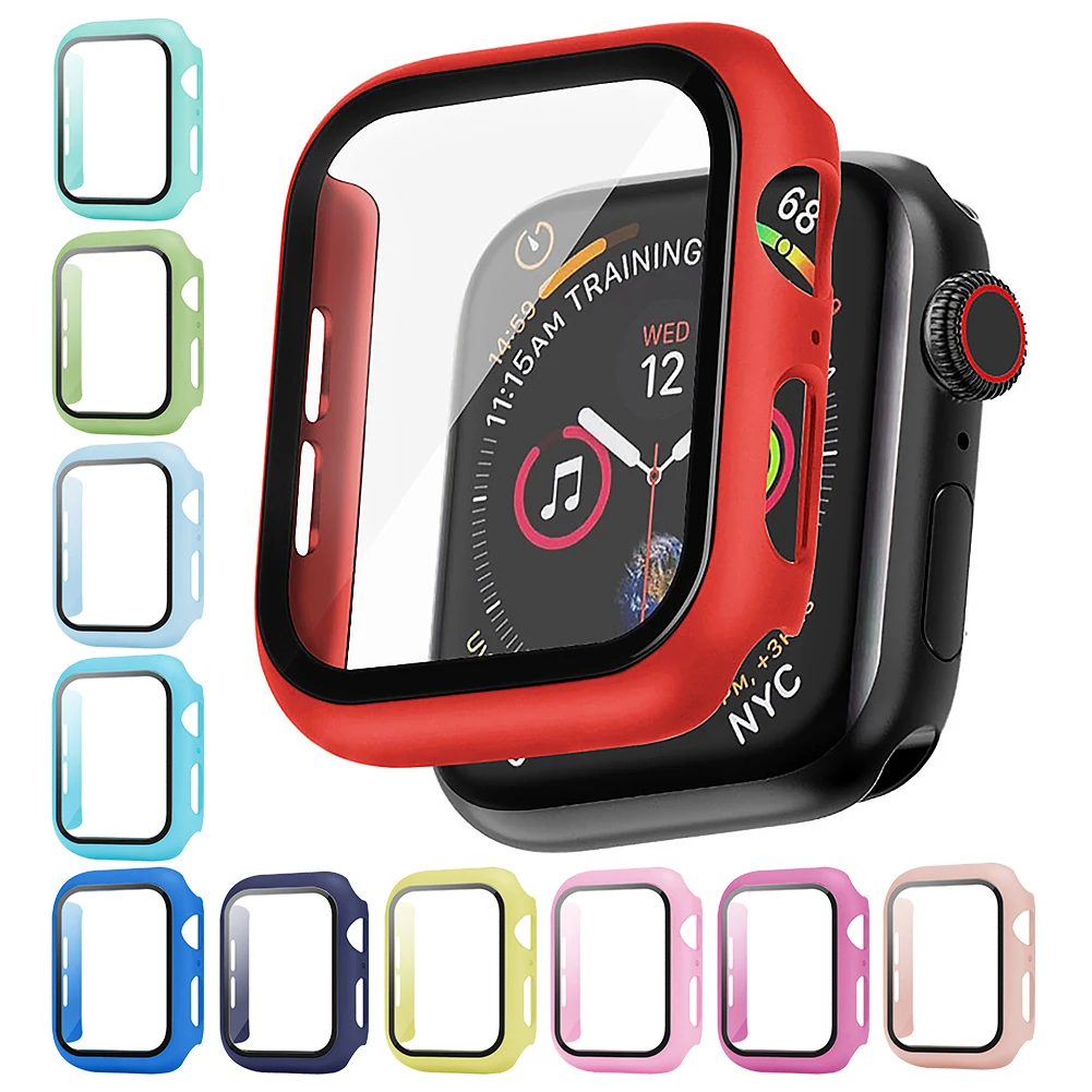 Защитный экран + жесткий чехол для Apple Watch 3 2 1 38 мм 40 44 42 стеклянная пленка Iwatch серии