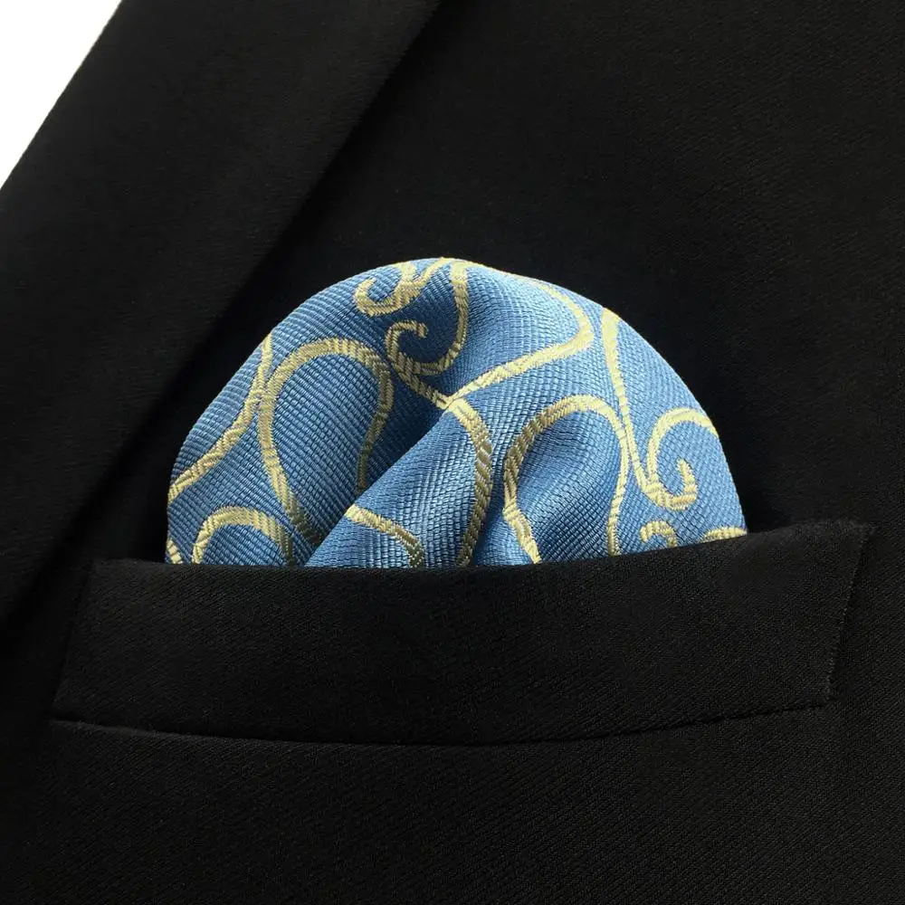 EH9 Пейсли синий желтый Карманный квадратный Свадебный Шелковый платок