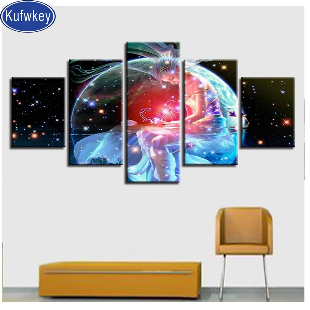 

Полный смолы круглой формы и алмазов картина 5 шт. Созвездие картина, Алмазная Мозаика головоломки 5d Сделай Сам Алмазная вышивка для малышей...