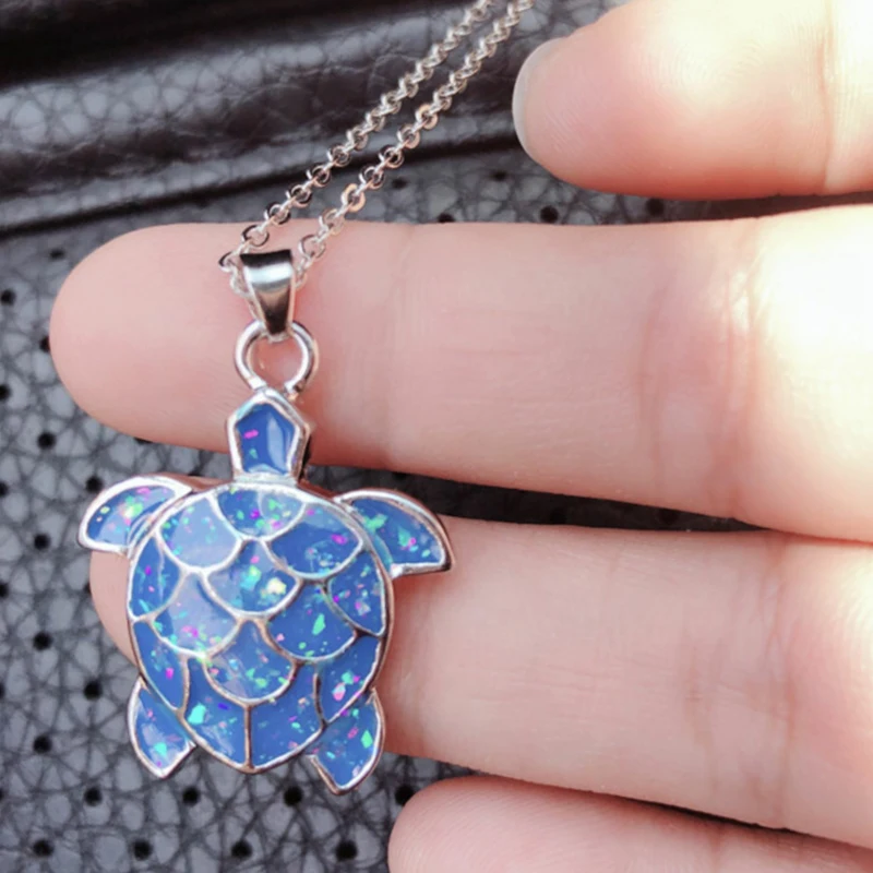 Креативные женские ожерелья с подвеской в виде черепахи синего кристалла