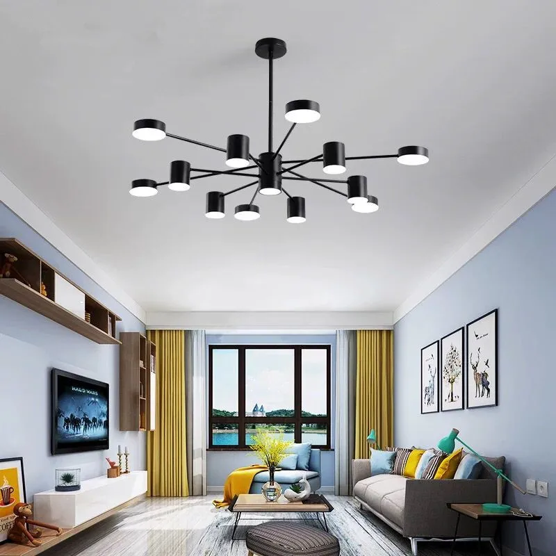 

Modern Black Changeable LED Multi-Head Chandelier for Bedroom Dining Living Room Hall Loft Nordic Indoor Art Decor Lighting WF