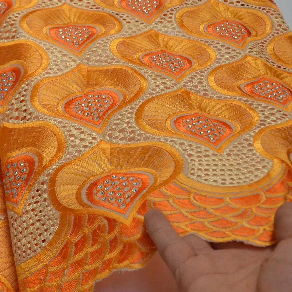 (5 ярдов/шт) высокая плотность вышитая швейцарская вуаль кружево оранжевого цвета