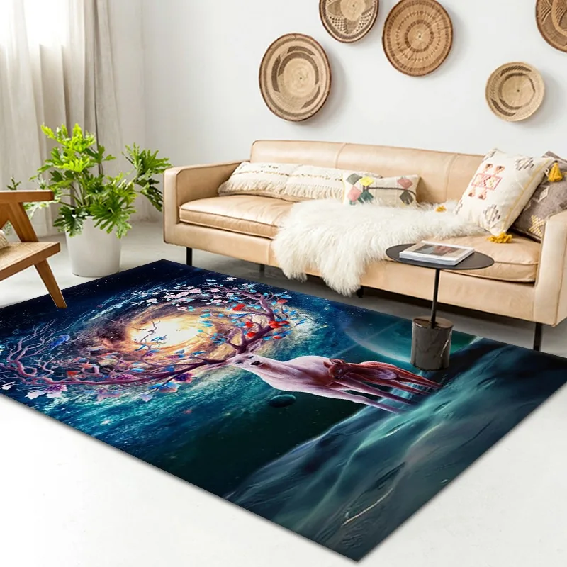

3D Cartoon Elk Landscape Floor Carpet Home Bedroom Areas Rugs Non-Slip Rug Office Doormats Abstract Aesthetic Decoration Mats