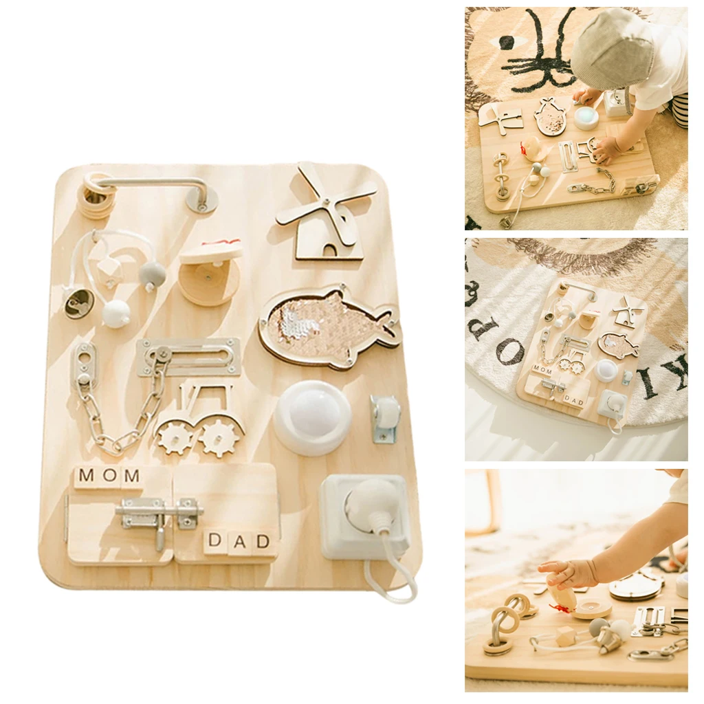 

Montessori Toys Busy Board Toddlers Sensory Boards Spinners Wooden for Kids
