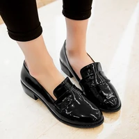 agodor 2020 women mid heel loafers shoes ladies patent leather pumps women shoes round toe casual fashion pumps size 34 48