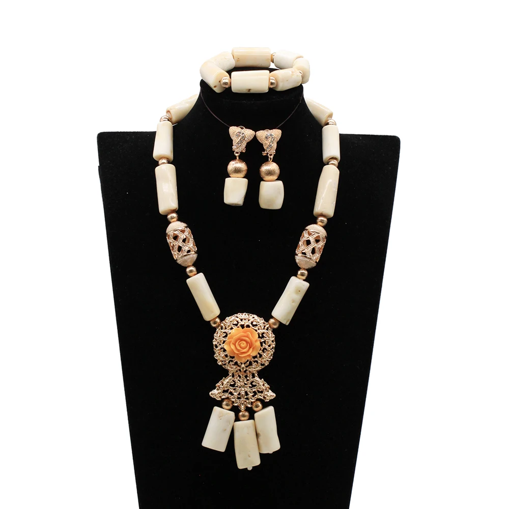 New Nigeria White Coral Beads Jewelry Set Natural Coral White African Coral Beads Bridal Jewelry Sets ABG055