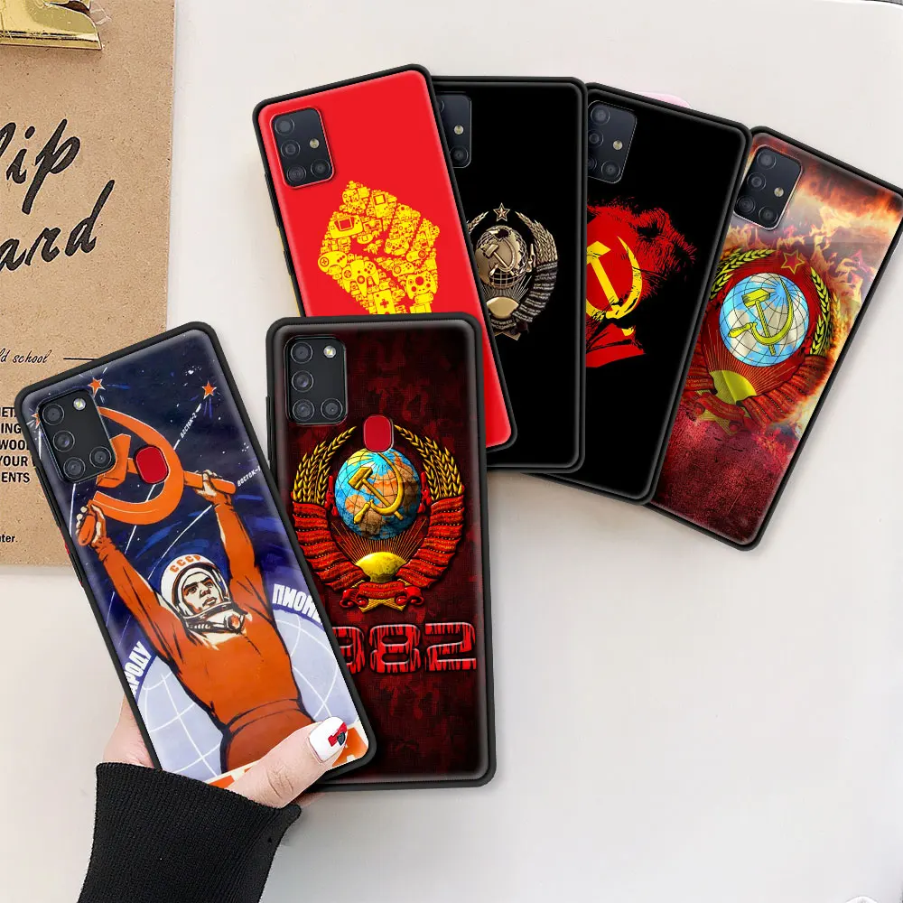 

Case for Samsung Galaxy A51 A71 A21s A12 A52 A32 A72 A31 Soft Coque A41 A02s Black Mobile Phone Cover Russia USSR Grunge Flag