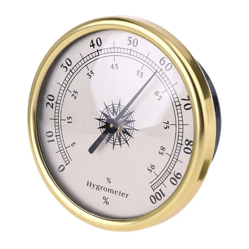 72mm Round Gold Hygrometer Humidity Meter Gauge Ring Surface - No battery needed 35ED