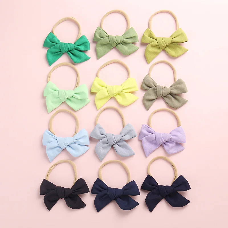 

Children's slub cotton windmill styling bow hair ring infant baby solid color super soft headband baby hair accessories