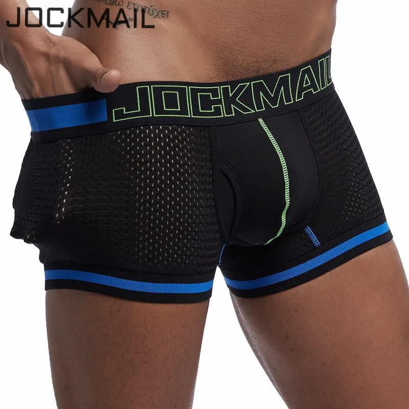 JOCKMAIL Brand Underwear Men Boxer Mesh U Pouch Sexy Underpants Cueca Boxer Men Cotton Pants men sleep bottoms Gay Male Panties