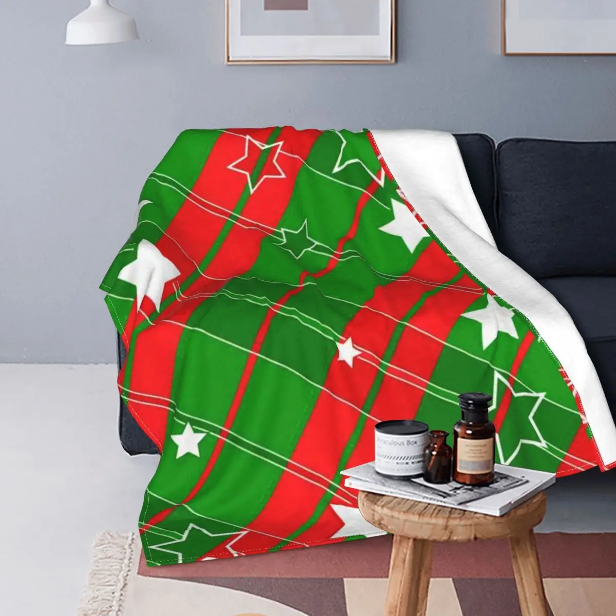 

Manta de rayas de estrella verde для спальни и офиса, manta de lana de Coral supersuave y Modern para Navidad, primavera