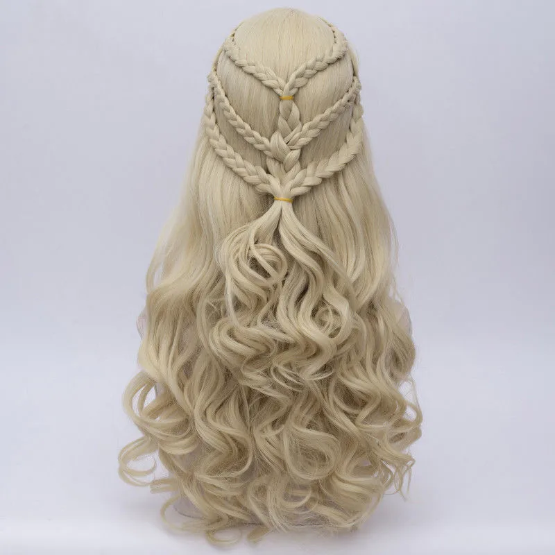 

Braids Styled Blonde Long Wavy Synthetic Hair Cosplay Costume Wigs Women Halloween Party Play Role + Free Wig Cap