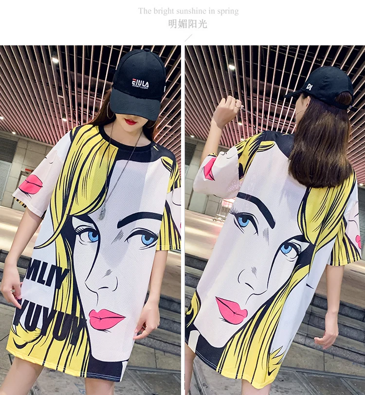 

Houthion Loose Cartoon Printed Women's T-shirt Summer Fashion Casual Short Sleeve Round Neck Korean Top