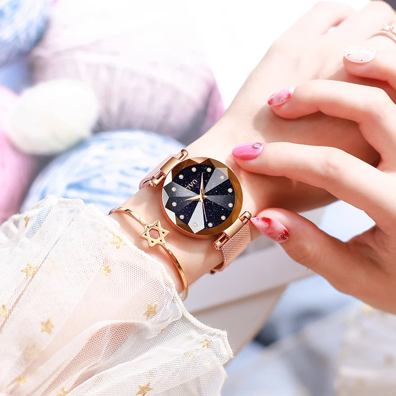 CIVO модные роскошные женские хрустальные часы водостойкие розовое золото Сталь