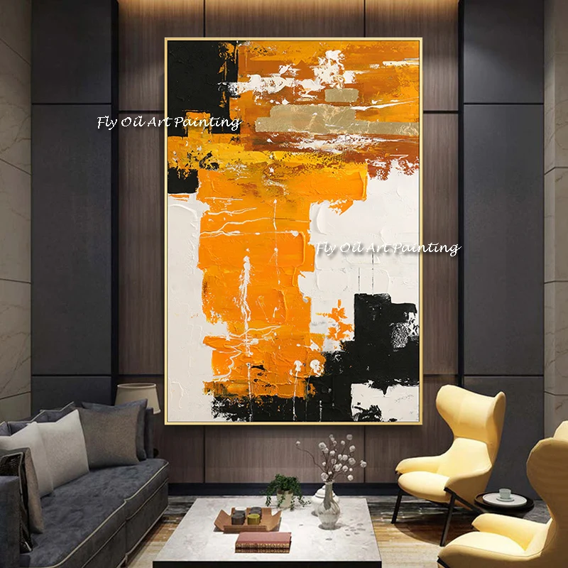 

Handmade Nordic simple pictures yewllow thick oil texture acrylic canvas oil painting for living room Office Home Decor