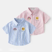 summer boys shirt cartoon print kids shirts fashion stripe cotton soft short sleeve baby boy shirt for children clothes 80 130cm