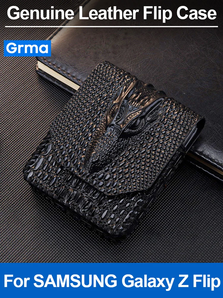 

GRMA Luxury Genuine Leather Protective Pouch Cover for Samsung Galaxy Z Flip 3 5G Case SM F7000 Case Shockproof Phone Bag Cover