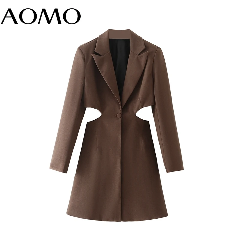 

AOMO Women Cut-out Sexy Blazer Dress Long Sleeve Vintage Style Females Mini Dresses Vestidos DA145A