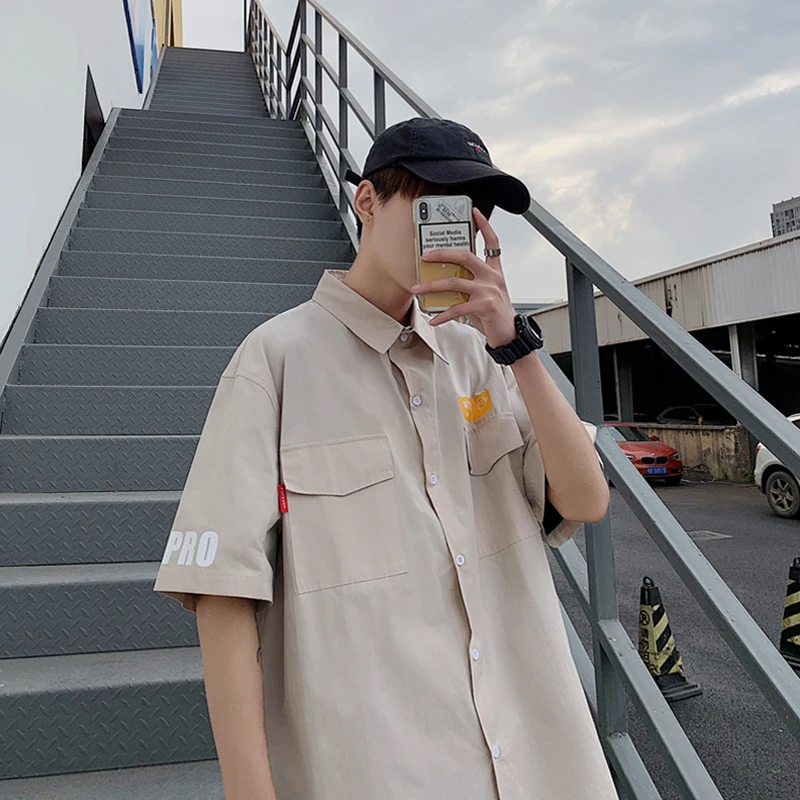 Мужская рубашка с коротким рукавом свободная повседневная Корея буквенным