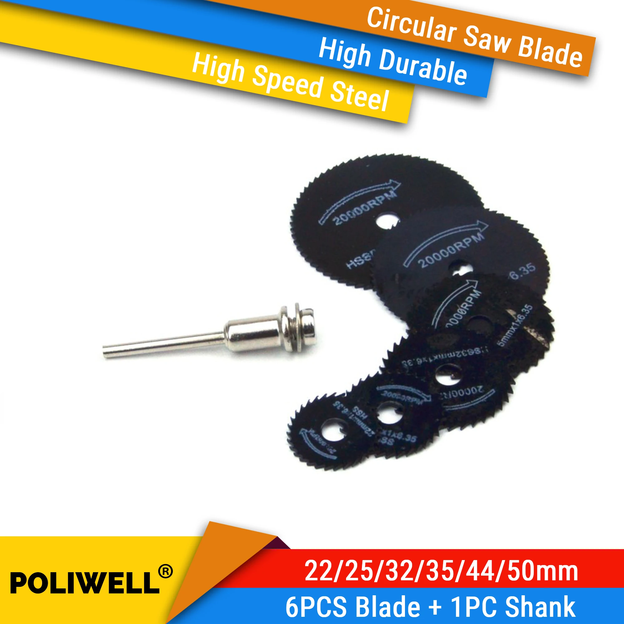 

6Pcs Black Cut-off Wheels with 1Pc 3.18mm Shank Mini Circular Saw Blade Set for Soft Metal Plastic Wood Cutting