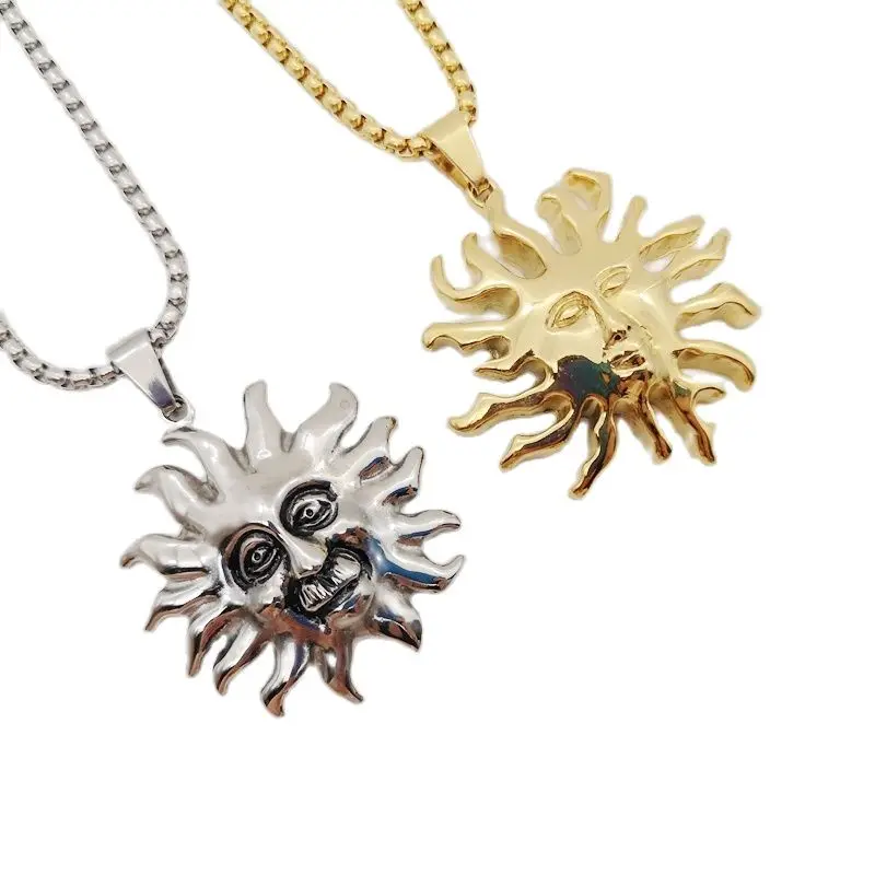 Кулон в виде солнца из нержавеющей стали 316L золотого цвета ожерелье стиле хип хоп