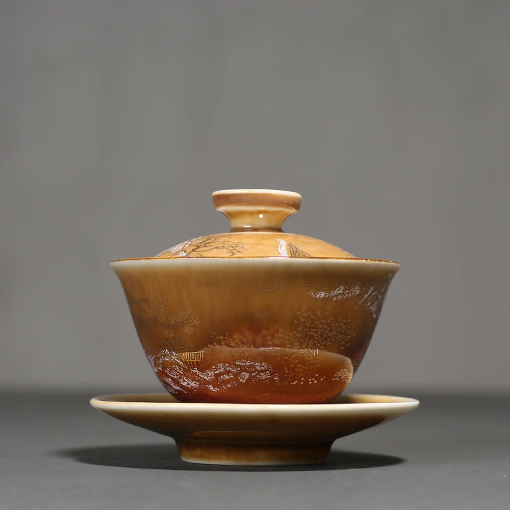 120 мл Ландшафтная фотография ретро фотоэлемент Gaiwan чайная посуда чашка для