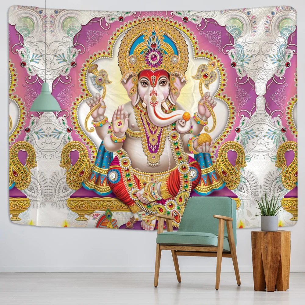 

Elephant Indian Mandala Tapestries Wall Hanging Ganesha Throw Rug Blanket Yoga Mat Rug Covering Fabric 200X150cm Large