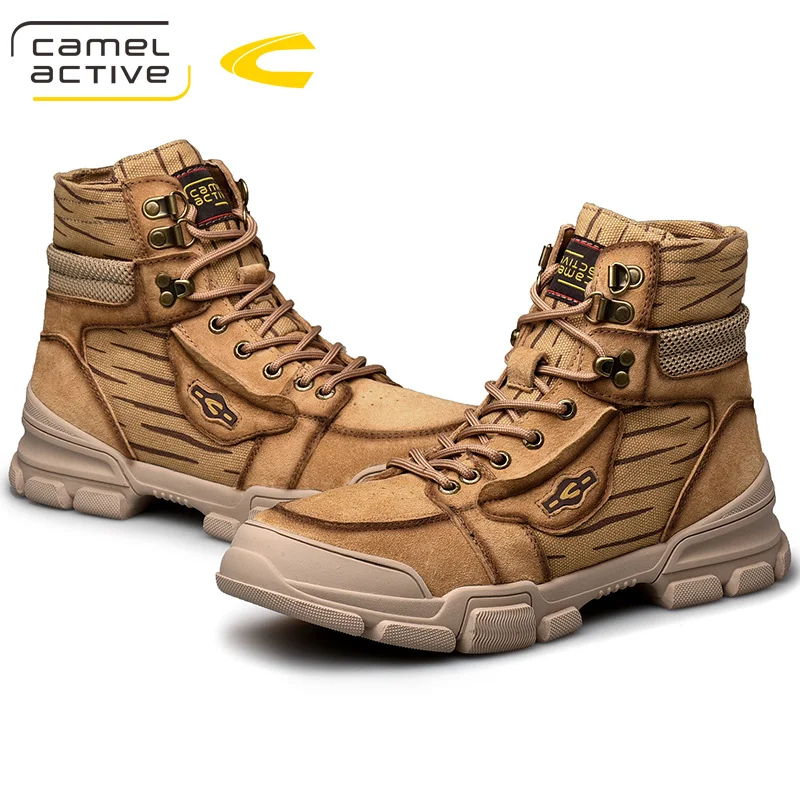 Мужская обувь верблюда активного отдыха с высоким верхом из натуральной кожи