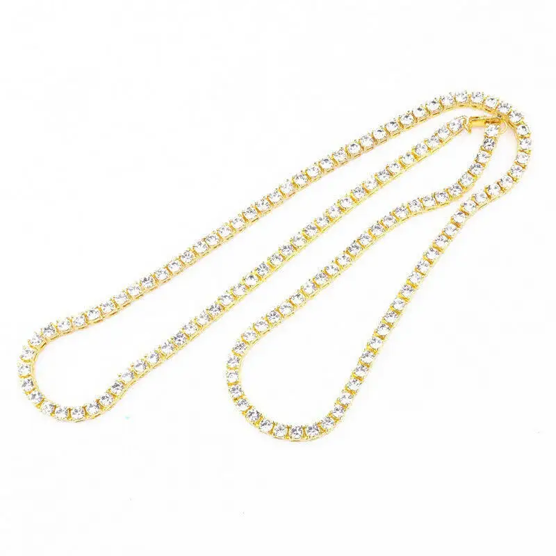 

Men Beauty Fashion Tennis Chain 5Mm Hip Hop Bling Out Diamond Necklace 18K Gold Silver